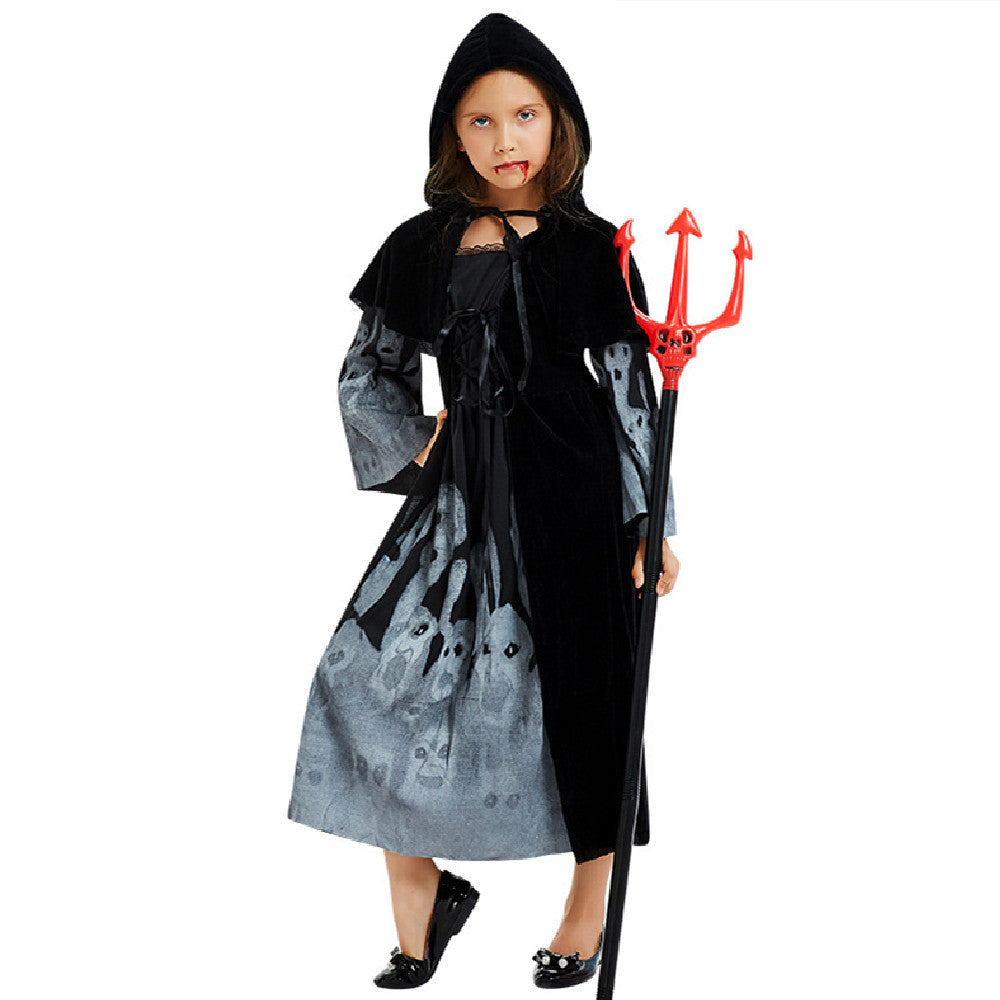 Ropa de bruja de Halloween para niños, vestido luminoso de demonio fantasma, disfraz de bruja de terror y vampiro