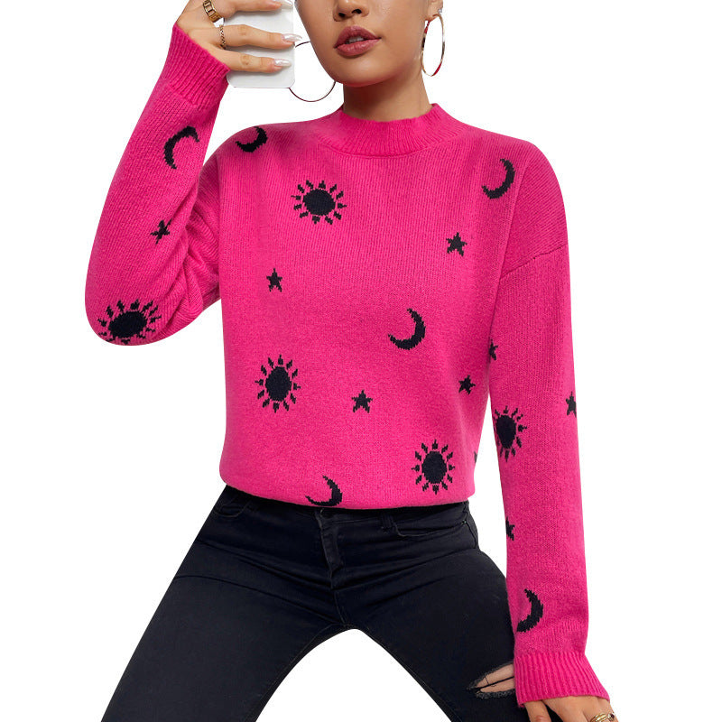 Suéter de punto con cuello redondo de jacquard para mujer, suéter informal con calaveras para Halloween, tops de otoño e invierno