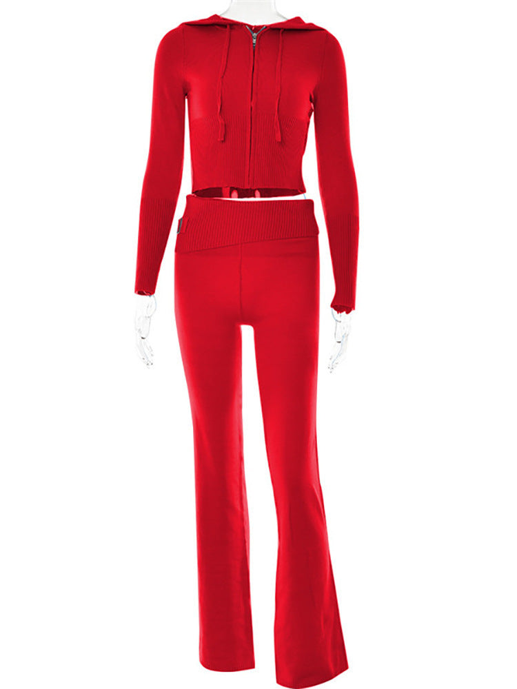 Costume à capuche pour femmes, ensemble pull à manches longues et pantalon Long taille haute, fermeture éclair, Sexy, loisirs