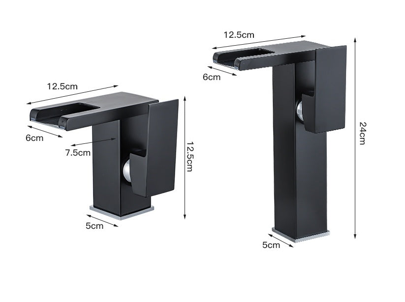 Grifo para mueble de baño, lavabo, mesa fría y caliente, cascada negra