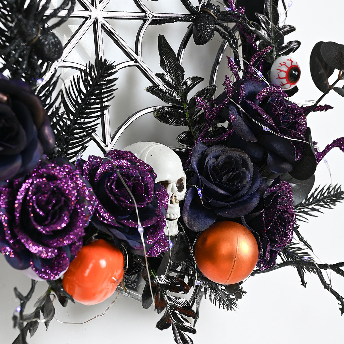 Decoraciones de Halloween, colgante de accesorios de diseño de fiesta de flores artificiales, anillo de vid de calavera de araña