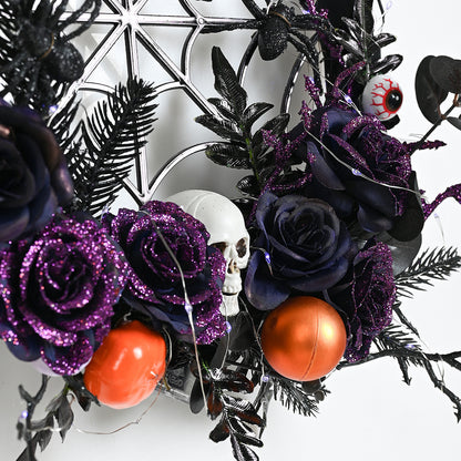 Décorations d'Halloween, anneau de vigne en forme de crâne d'araignée, fleur artificielle, accessoires de disposition de fête, pendentif