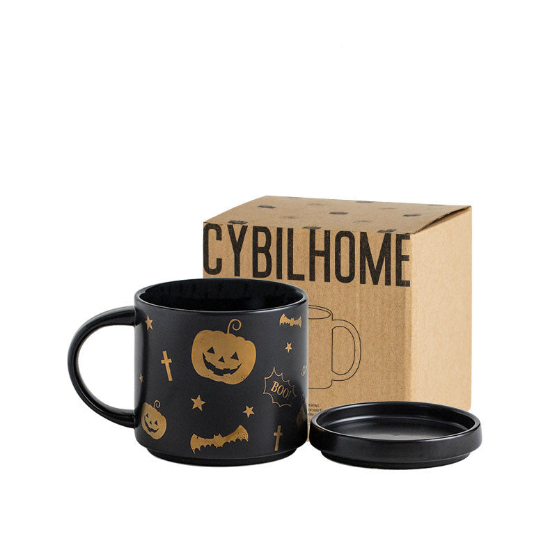 Tasse d'Halloween avec couvercle cuillère boîte-cadeau grande capacité en céramique