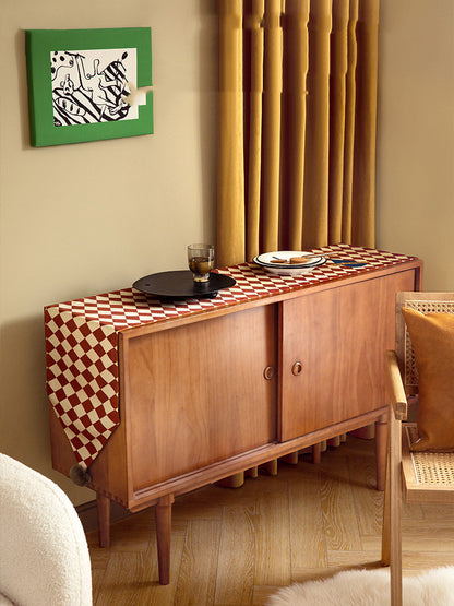 Mesa de comedor de lujo con luz retro, tablero de ajedrez, bandera, mueble de TV, mesa de centro