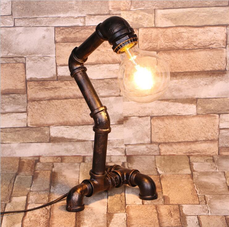 Iron Art Green Bronze Table Lamp Bar Water Pipe Retro Nostalgic Bedroom Bedside Lamp