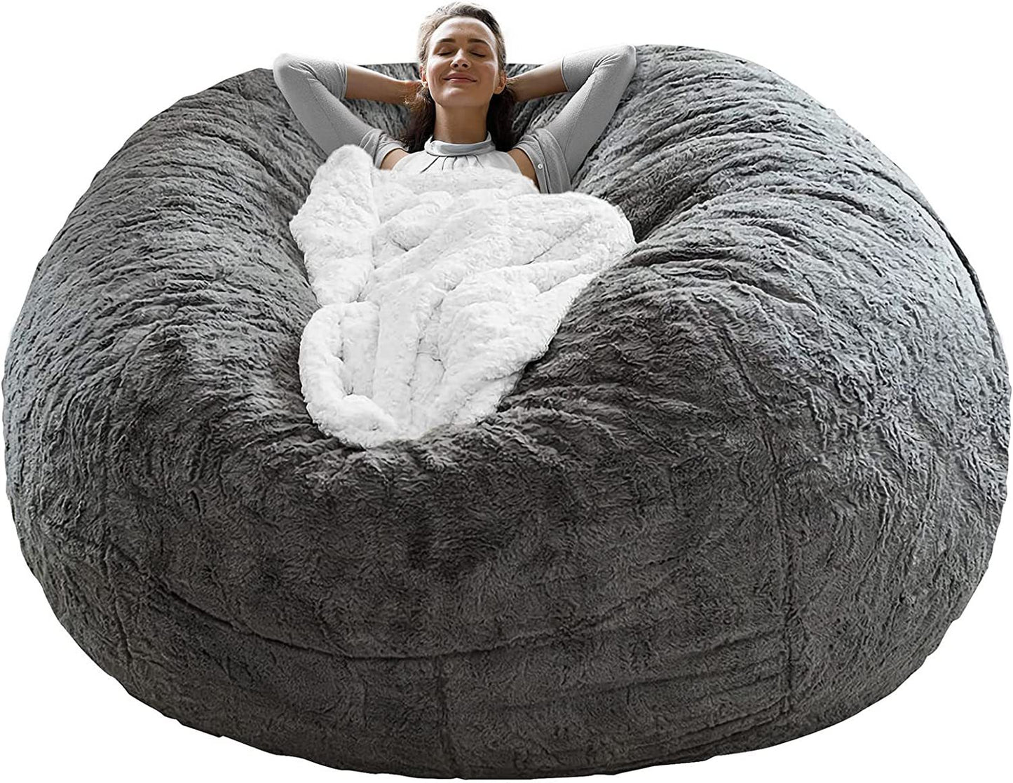 Housse de chaise en forme de sac, ce n'était qu'une housse, pas un pouf complet, grande housse ronde en velours PV doux et moelleux pour canapé-lit, meubles de salon, housse de canapé-lit paresseuse, 1,8 m, gris foncé 