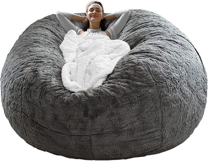 Housse de chaise en forme de sac, ce n'était qu'une housse, pas un pouf complet, grande housse ronde en velours PV doux et moelleux pour canapé-lit, meubles de salon, housse de canapé-lit paresseuse, 1,8 m, gris foncé 