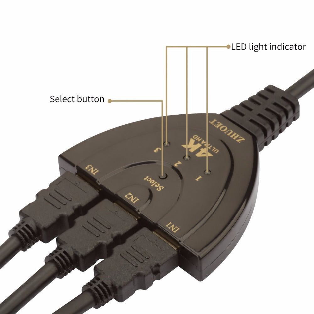 Répartiteur automatique de câble HDMI 2.0 à 3 ports 4K, commutateur 3x1, adaptateur HUB 3D 3 à 4K 2K 3D Mini 3 ports, compatible HDMI