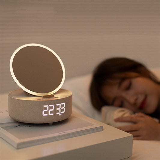 Espejo cargador inalámbrico despertador Altavoz Bluetooth luz LED nocturna reloj Digital inteligente altavoz para cargador de teléfono