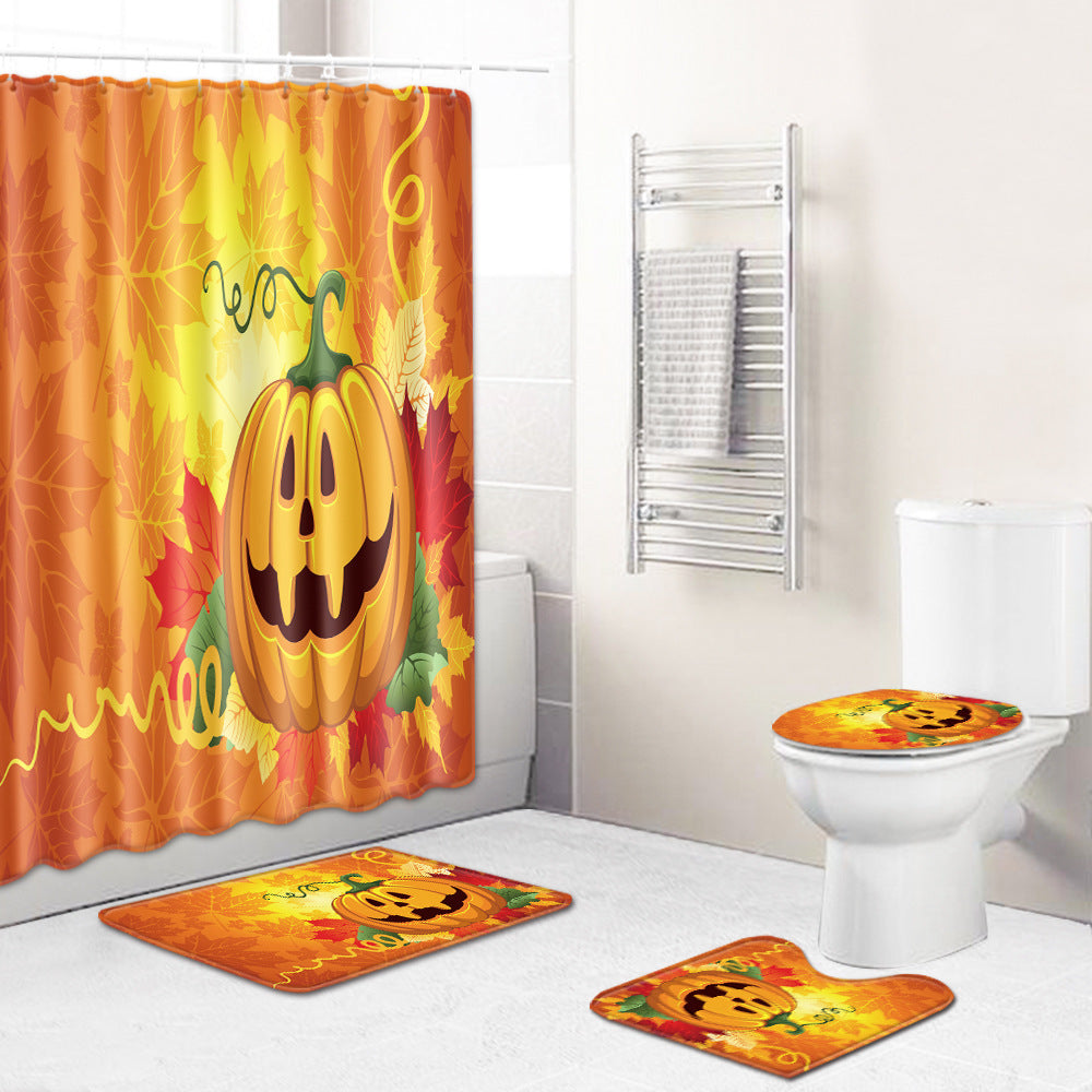 Juego de baño de Halloween, inodoro, cuatro piezas, alfombra para sala de estar y dormitorio