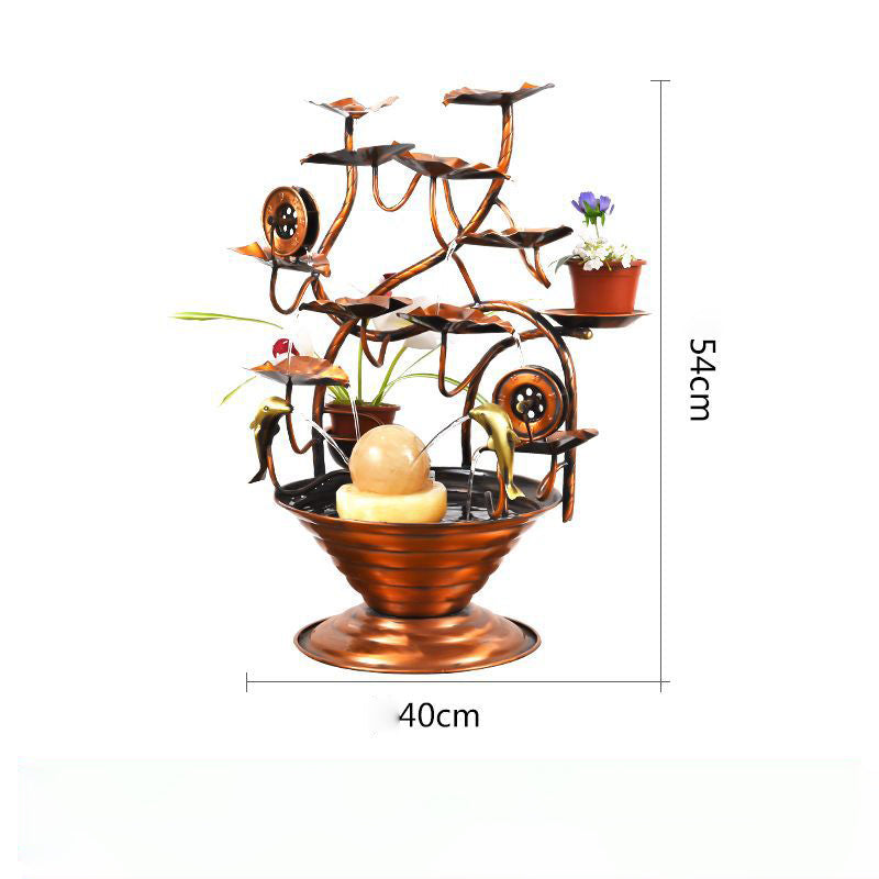 Adornos de agua de cobre puro, fuente de riqueza con rueda Feng Shui