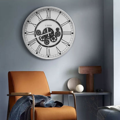 Horloge à engrenages en fer américain, Art européen rétro décoratif suspendu pour salon