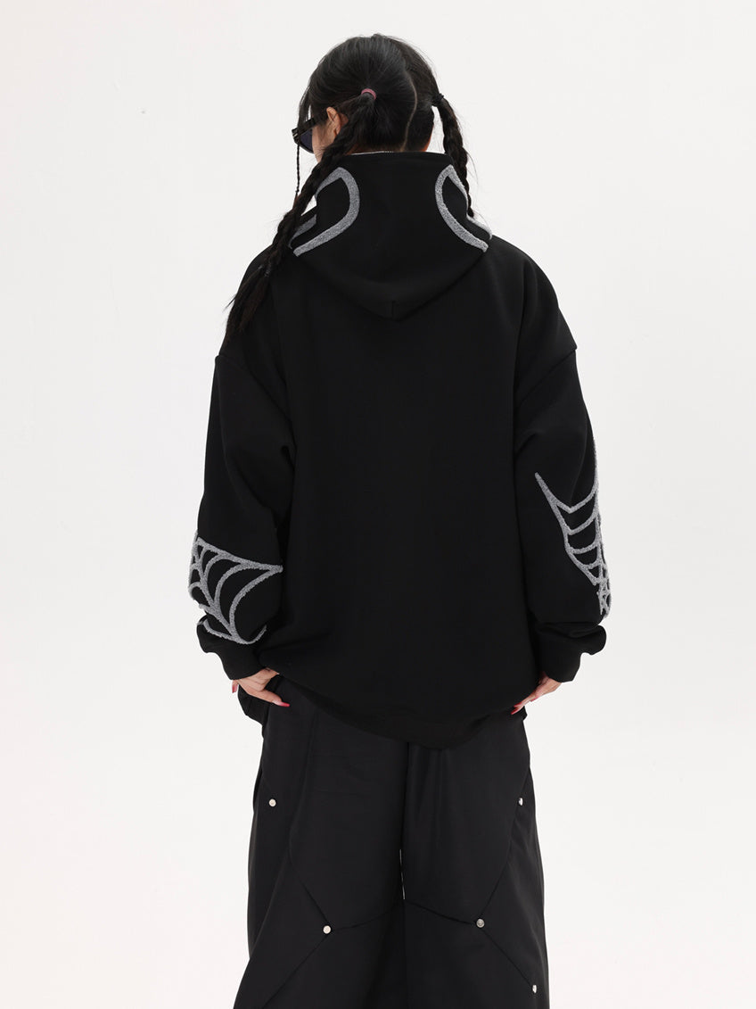 Halloween Spider Web Hip Hop Zipper Hoodie