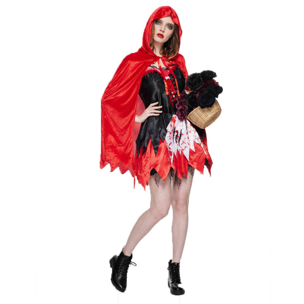 Spot Halloween Nouveau Classique Petit Chaperon Rouge Cosplay Vêtements Tache De Sang Horreur Performance Costumes Sorcière Costume Robe