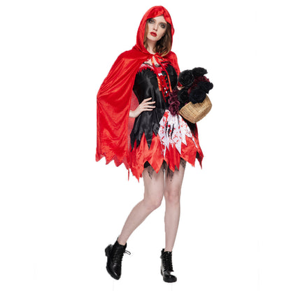 Spot Halloween New Classic Little Red Riding Hood Cosplay Clothes Bloodstain Horror Performance Costumes Witch Suit Dress