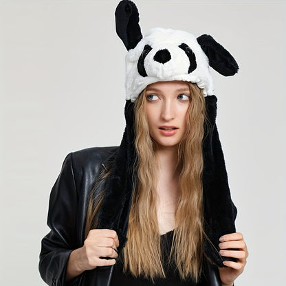 Lindo gorro con orejas móviles de animal, lindo gorro de peluche con forma de panda, perro, rana, cachorro, gorro con orejeras para fiesta de Halloween y cosplay para mujer