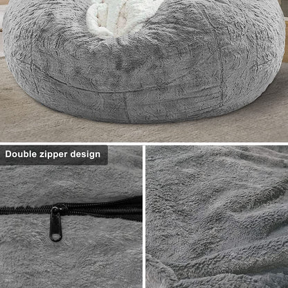 Housse de pouf - Ce n'était qu'une housse, pas un coussin de pouf complet - Grande housse de canapé-lit ronde en velours PV doux et moelleux - Meubles de salon - Housse de canapé-lit paresseuse - 1,8 m - Gris clair