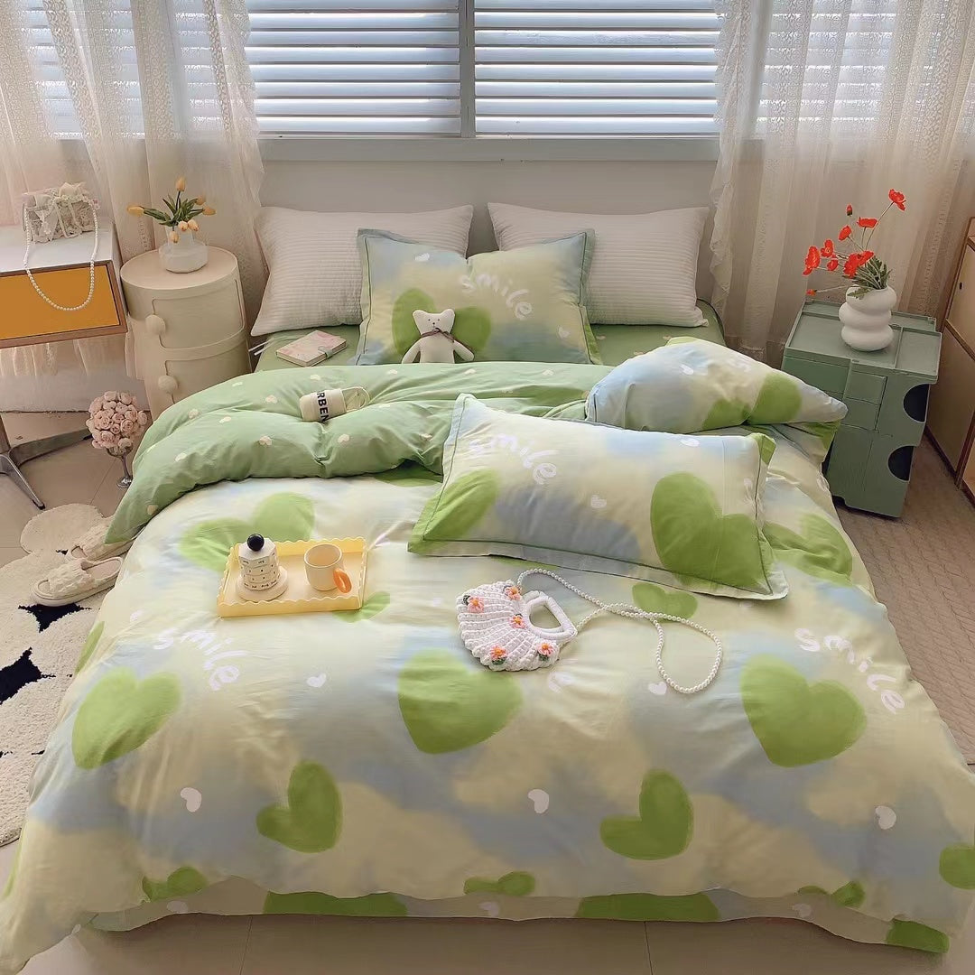 Home Fashion Simple Printing Cotton Bed Four-piece Set