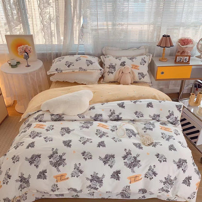 Home Fashion Simple Printing Cotton Bed Four-piece Set