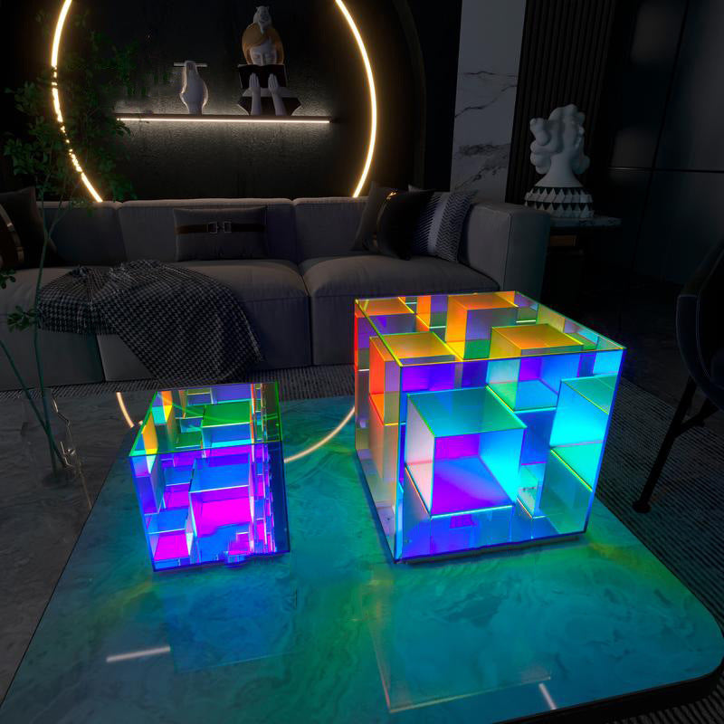 Lámpara de mesa de color LED de cubo acrílico