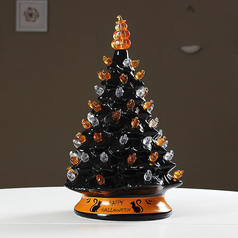 Sapin de Noël en céramique noire à piles pour Halloween