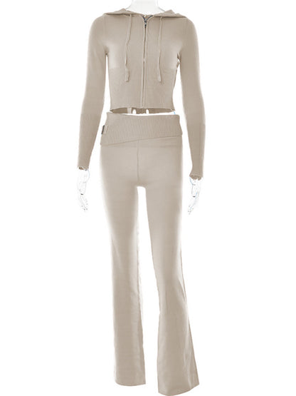 Costume à capuche pour femmes, ensemble pull à manches longues et pantalon Long taille haute, fermeture éclair, Sexy, loisirs