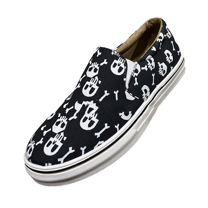 Zapatos planos de lona con estampado informal de calavera de calabaza de Halloween