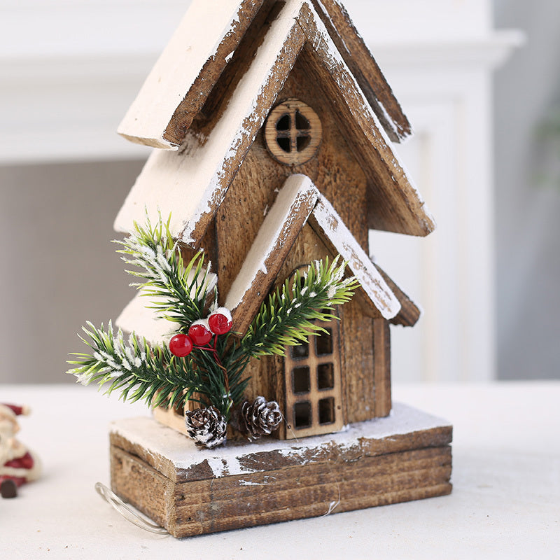 Christmas Decorations Wooden House Castle With Lights Ornaments