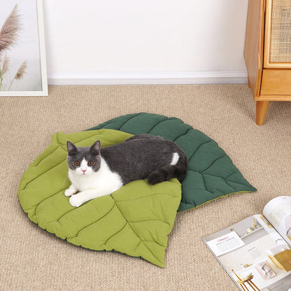 Matelas pour chat en forme de feuille Nid pour chat et chien Double face disponible Tapis de sol Housse de protection Coussin chaud et confortable Lit pour chat de dessin animé Accessoires chauds d'intérieur 