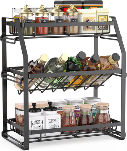 Organizador De Especias, Organizador De Condimentos De 3 Niveles, Estante De Especias De Cocina, Organizador De Encimera para Baño, Tocador, Cocina-Negro