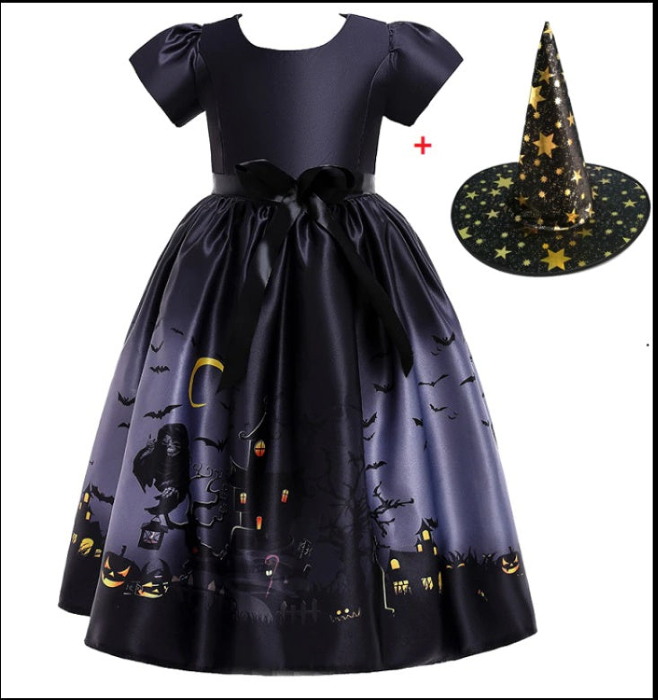 Robe de princesse d'Halloween en maille imprimée d'Halloween