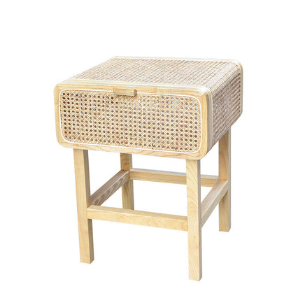 Ins Style Retro Rattan Solid Wood Bedside Table