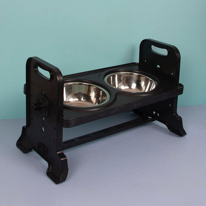 Mesa de comedor para mascotas, cuenco doble de cerámica y acero inoxidable, altura ajustable