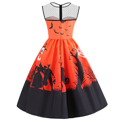 New European And American Halloween Print Big Dress Women