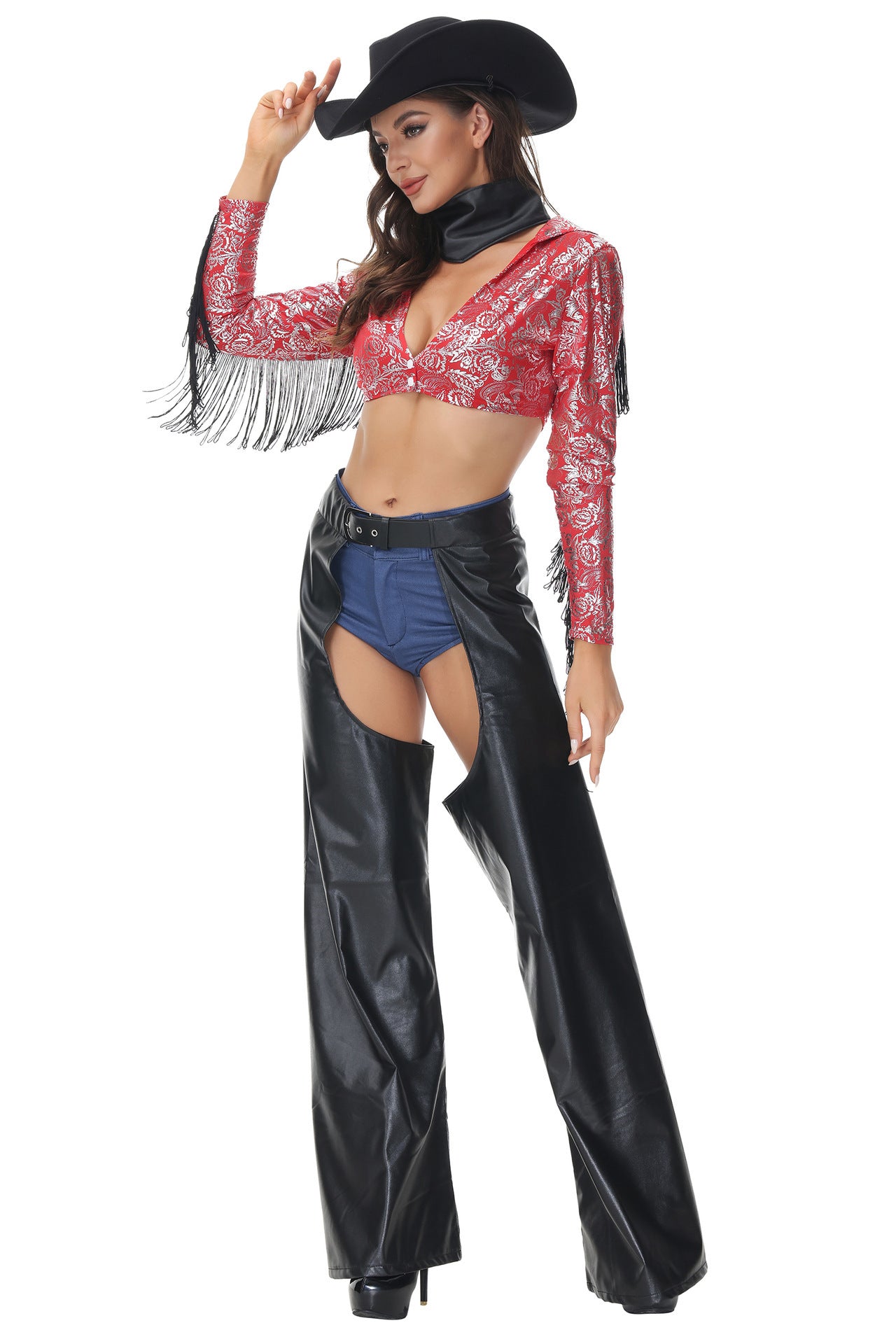 Costume de cow-boy pour fête d'Halloween, déguisement de cow-girl gothique pour femme, tenue de mascarade, de tribu rétro, de hippie