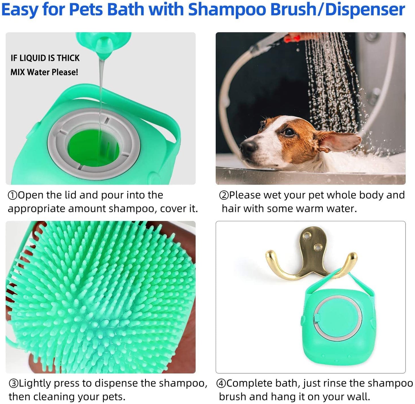 Champú para perros y mascotas, cepillo masajeador, peine de masaje para gatos, cepillo de ducha para el cuidado del baño, cepillos de silicona suaves de pelo corto