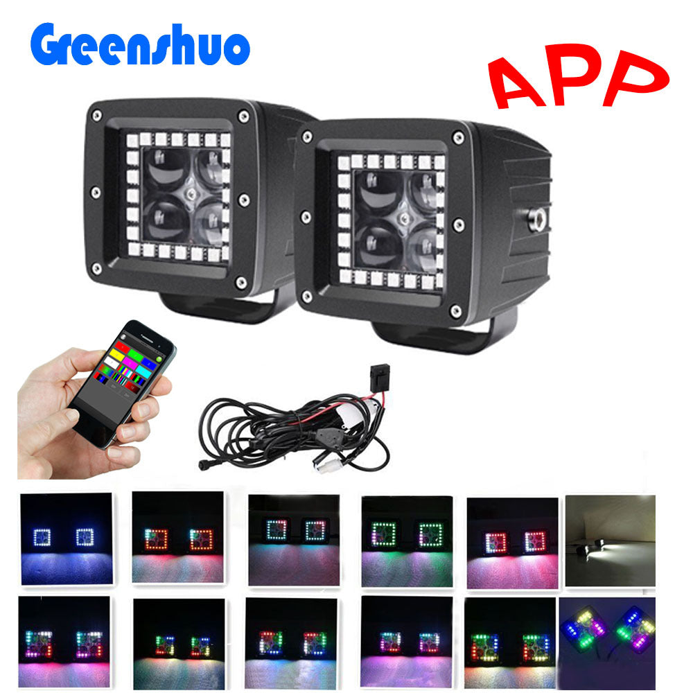 Lámpara antiniebla Magic Run, lámpara de trabajo RGB, Control remoto inalámbrico, Control Bluetooth