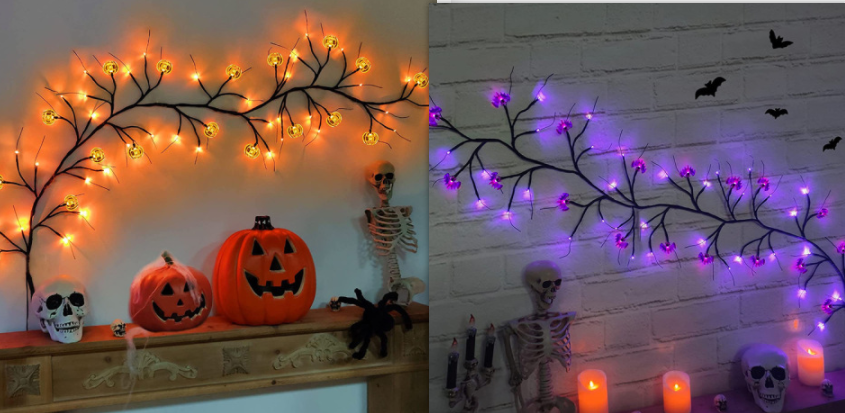 Guirlande lumineuse LED en forme de vigne de saule pour Halloween, décoration de citrouille chauve-souris de dessin animé Cool pour décoration intérieure et extérieure de maison de fête