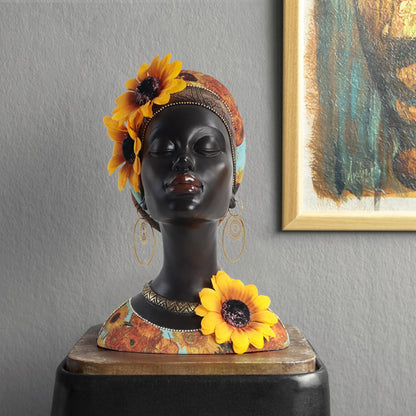 Portrait de fille noire en résine, décoration douce pour la maison