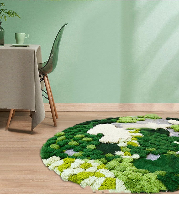 Tapis rond en laine Pure fait à la main, pour salon, chambre à coucher, mousse de forêt