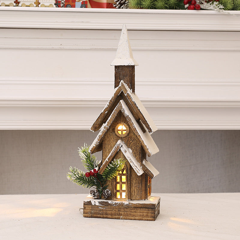 Christmas Decorations Wooden House Castle With Lights Ornaments