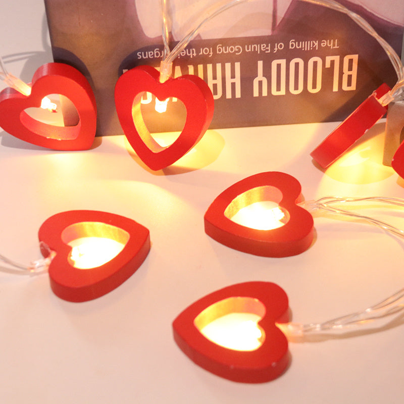 Guirnalda de luces con forma de corazón para el día de San Valentín, guirnalda de luces de madera, decoración para bodas, fiestas, bricolaje, suministros y accesorios 