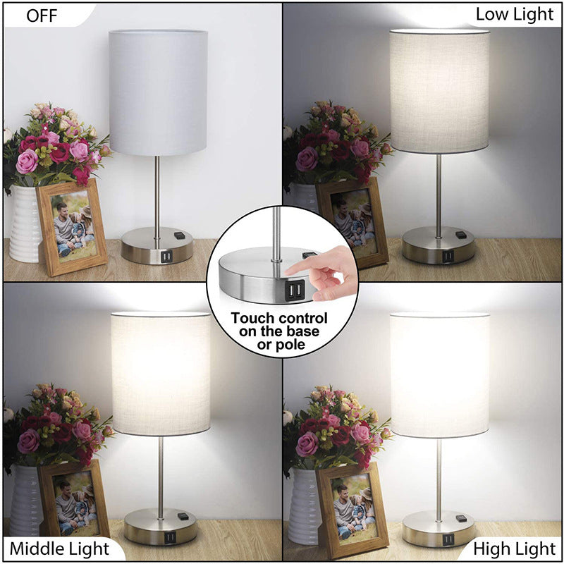 USB Charging Cloth Cover  Ouch Dimming Table Lamp Bedroom Bedside LED Night Light