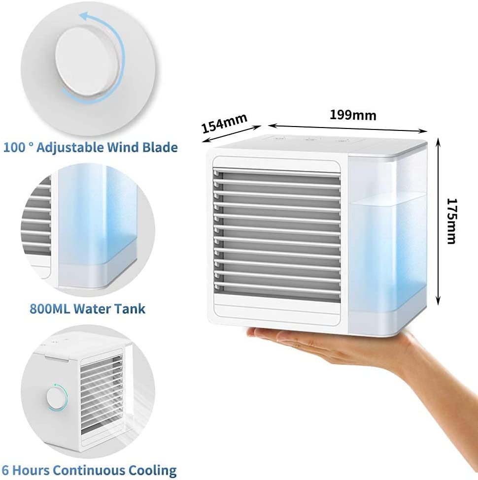 Aires acondicionados portátiles 3 en 1, enfriador de aire evaporativo con carga USB, mini aire acondicionado potente, silencioso y liviano portátil para habitación, dormitorio, oficina, cocina