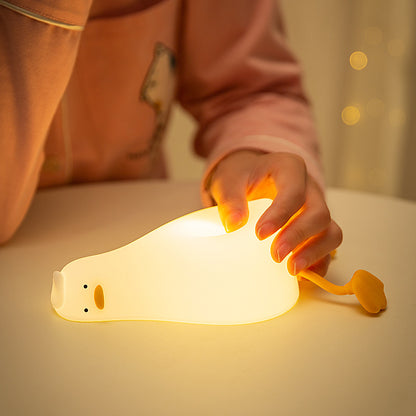 Lie Flat Duck Silicone Veilleuse Lampe de Table de Chevet pour Enfants LED Intelligente avec Veilleuse de Sommeil Pat Gradation Atmosphère Lampe de Table Cadeau