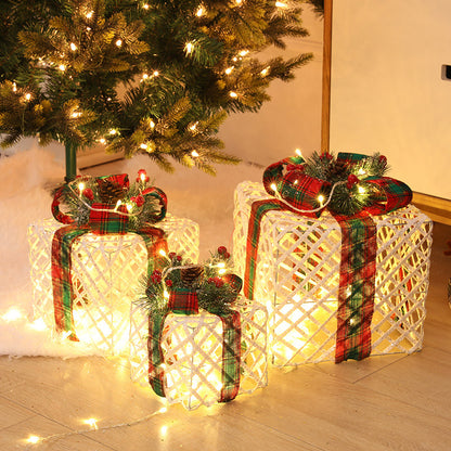 Coffret cadeau de Noël en fer forgé, ensemble de trois décorations de Noël blanc chaud avec boîte à piles et boîtes à guirlandes lumineuses de Noël