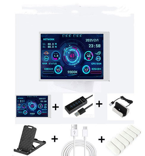 Petit écran secondaire d'ordinateur de 3,5 pouces, IPS, vue complète, châssis USB, affichage de la Date