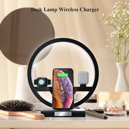 Cargador inalámbrico, soporte, lámpara de mesa, Interruptor táctil, cargador de 10W para Apple Watch, teléfonos móviles, auriculares