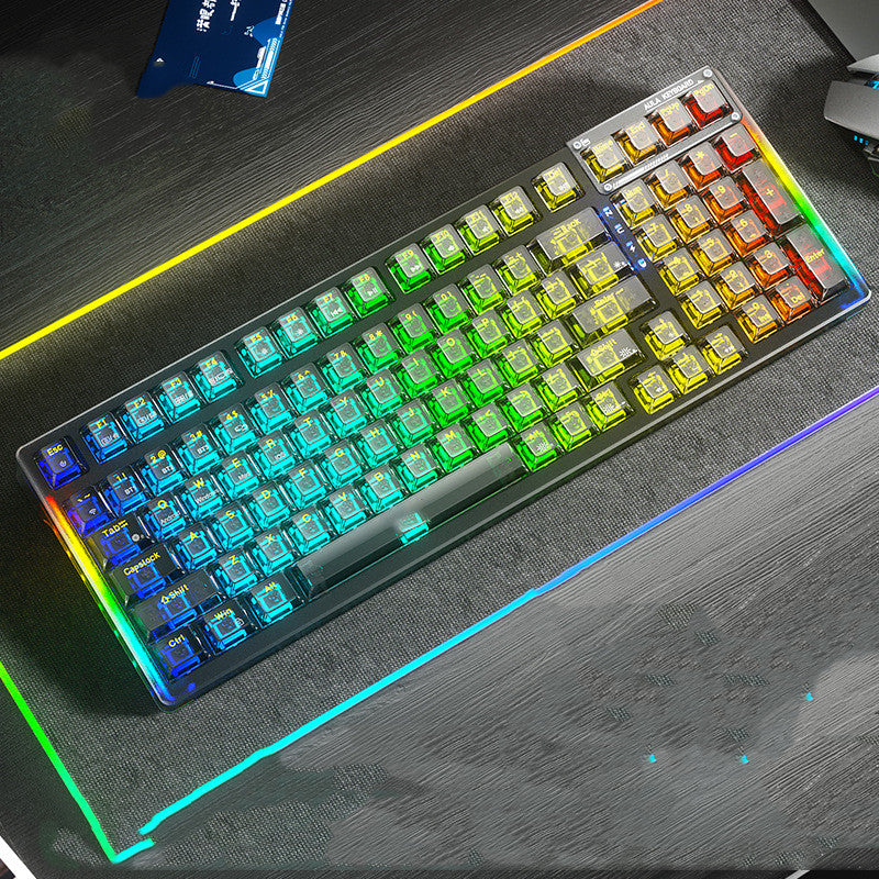 Teclado mecánico intercambiable en caliente, inalámbrico, Bluetooth, RGB, trimodo, transparente