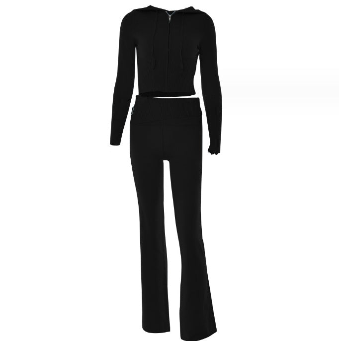 Costume à capuche pour femmes, ensemble pull à manches longues et pantalon Long taille haute, fermeture éclair, Sexy, loisirs